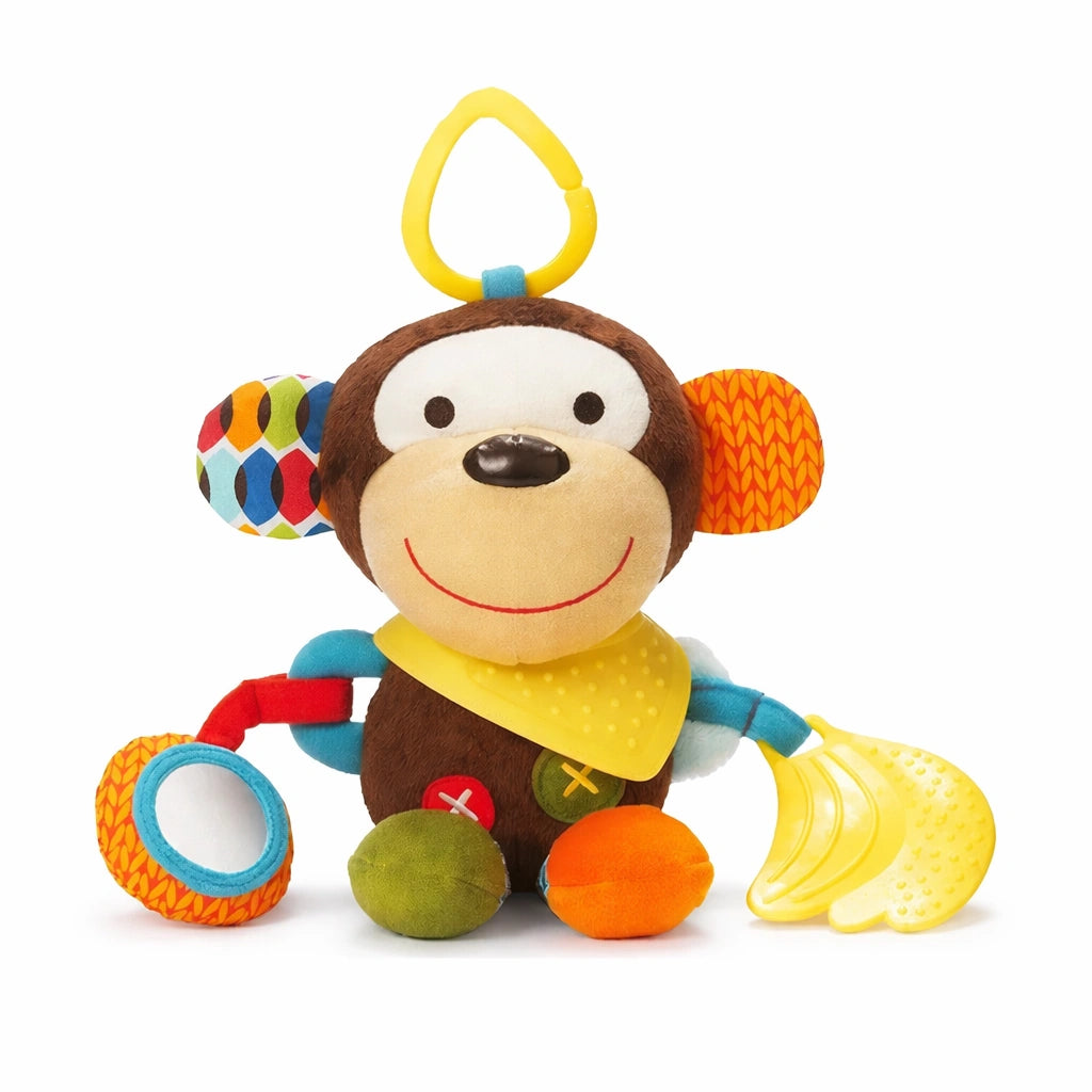 Hochet bébé singe jouet sensoriel avec miroir et anneau de dentition pour éveil et coordination bébé