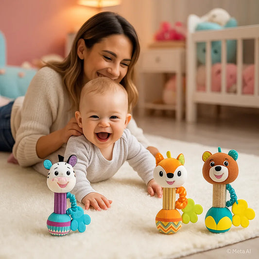 Maman qui joue avec bébé et les Hochets bébé