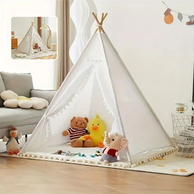 Tipi enfant blanc lumineux avec ours en peluche et jouet éléphant