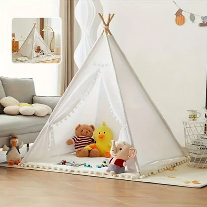 Tipi enfant blanc lumineux avec ours en peluche et jouet éléphant