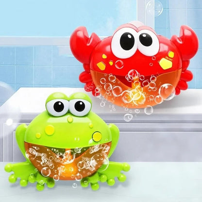 Jouets de bain bébé grenouille et crabe produisant des bulles fixés sur mur de baignoire