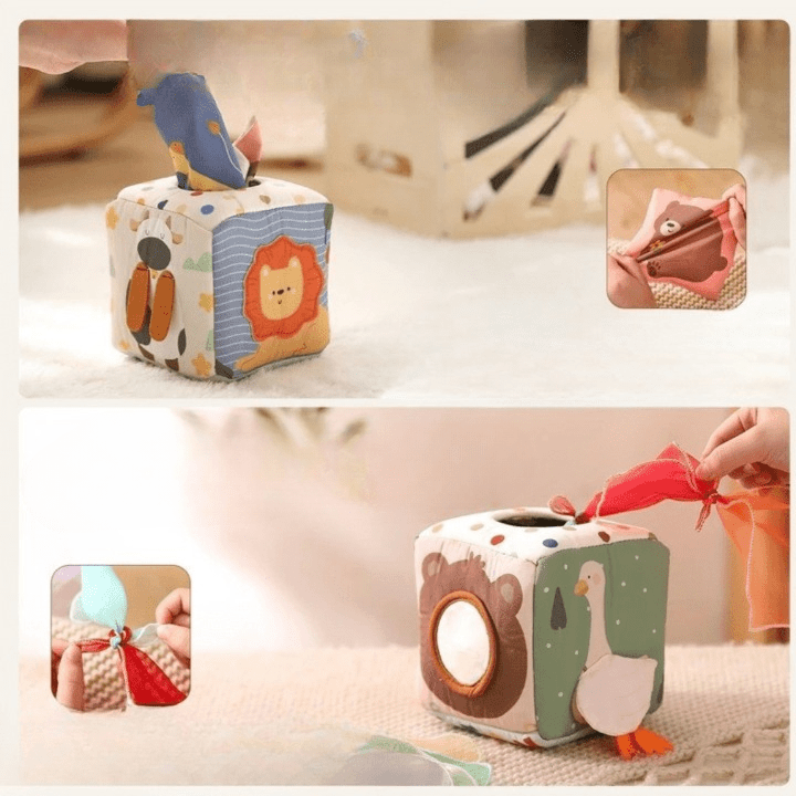 Jouet bebe boîte à mouchoirs - Cigogne et bébé