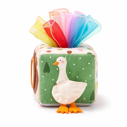 cube sensoriel bebe jouet eveil Montessori en tissu doux avec rubans multicolores miroir securise et textures