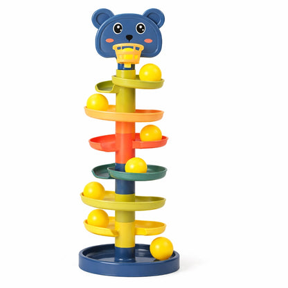 jouet Montessori tour spirale à balles ours bleu pour bébé, circuit de balles éducatif empilable, jouet sensoriel développement motricité enfant