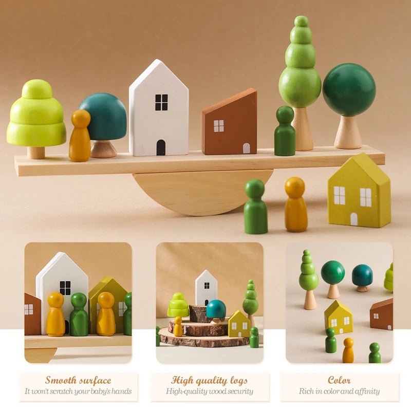 Jouets empilables Montessori - Cigogne et bébé
