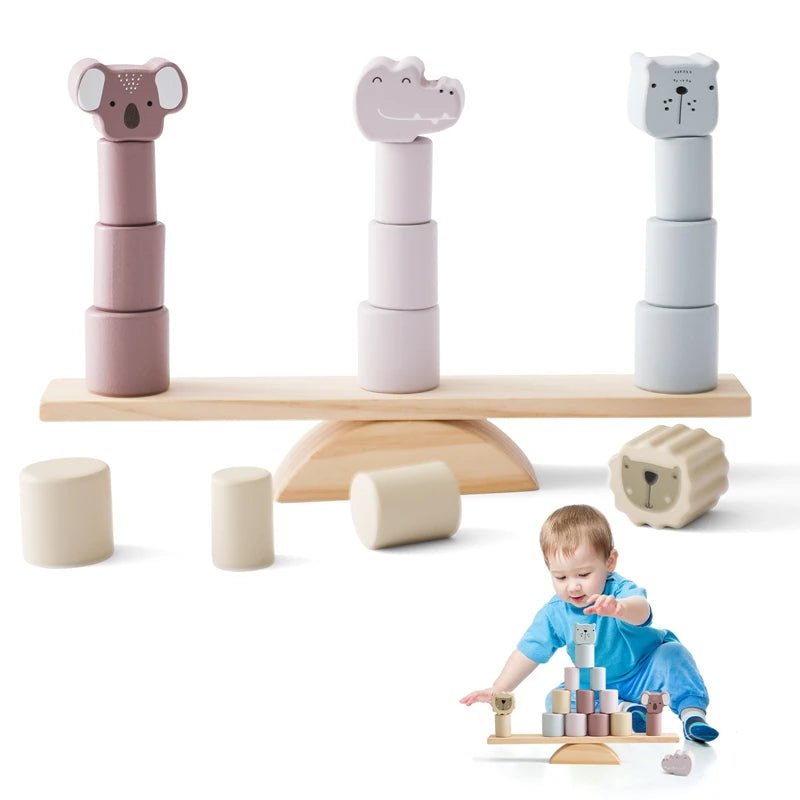Jouets empilables Montessori - Cigogne et bébé