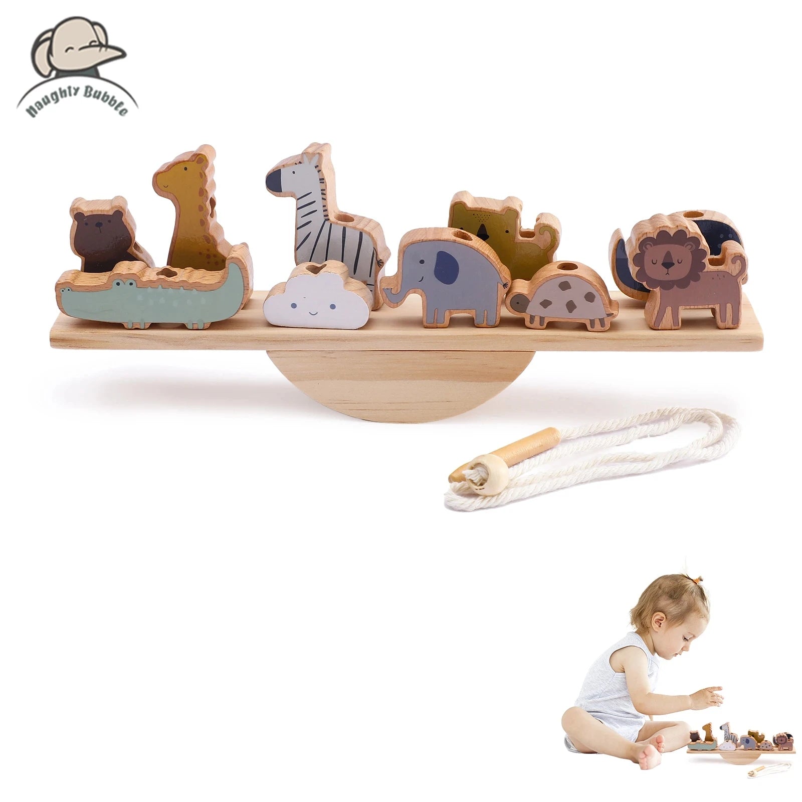 Jouets empilables Montessori - Cigogne et bébé