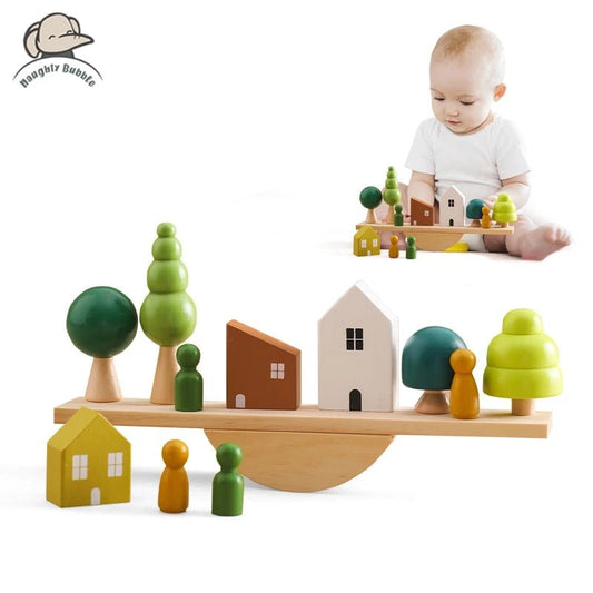 Jouets empilables Montessori - Cigogne et bébé