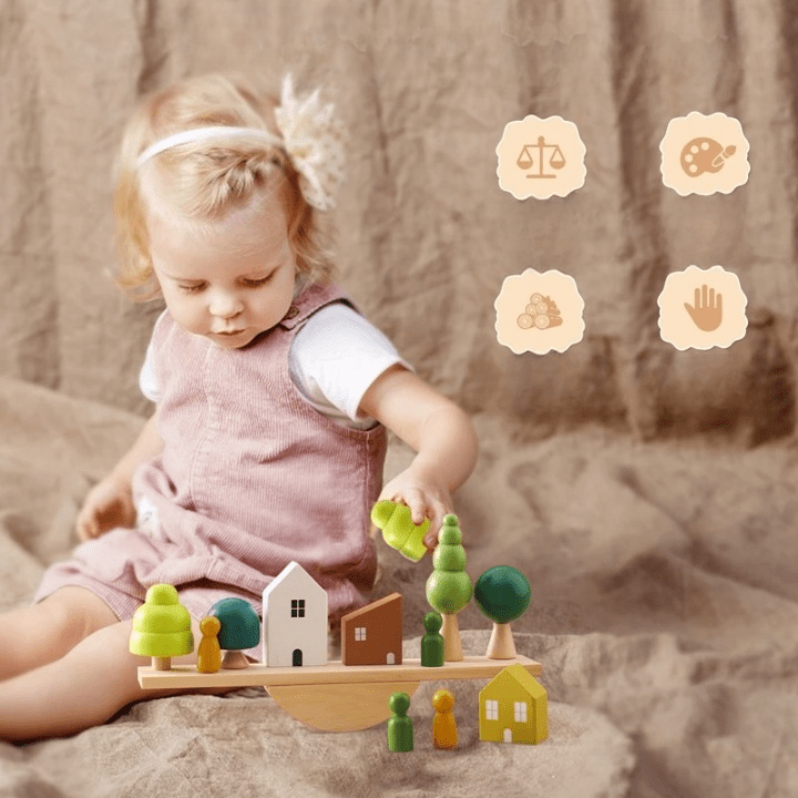 Jouets empilables Montessori - Cigogne et bébé