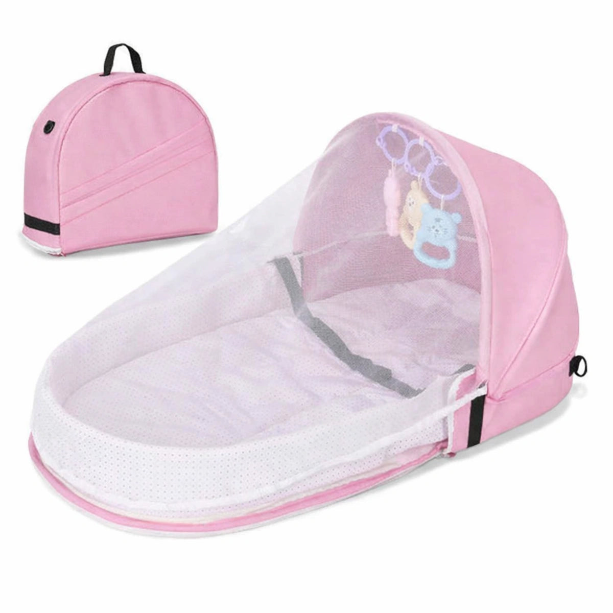 Lit bébé compact rose avec sac de transport