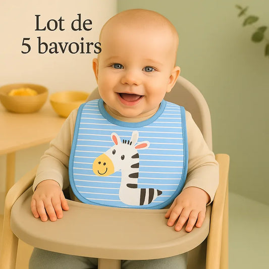Lot de 5 bavoirs bébé zèbre bleu