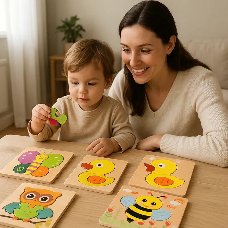 Maman qui fait des puzzles avec son bébé