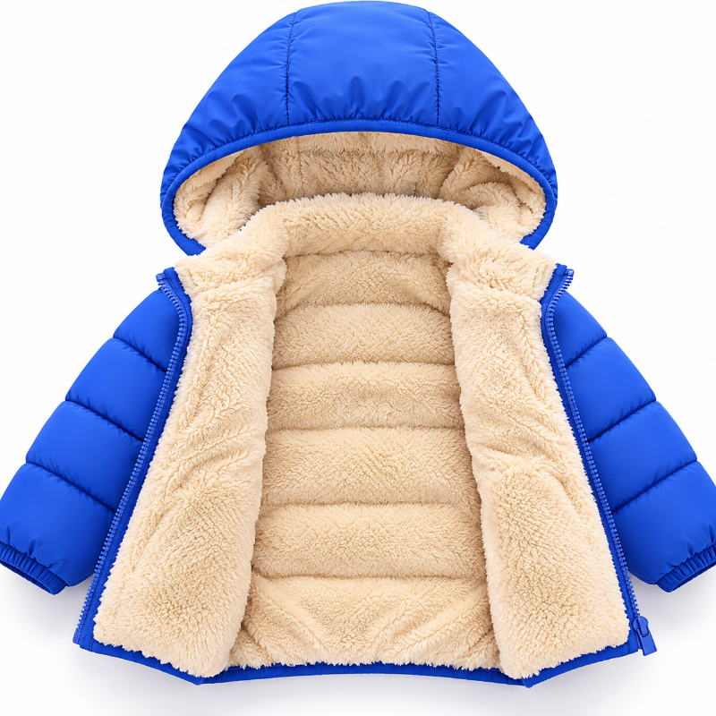 Manteau enfant bleu à capuche avec doublure sherpa douce et chaude