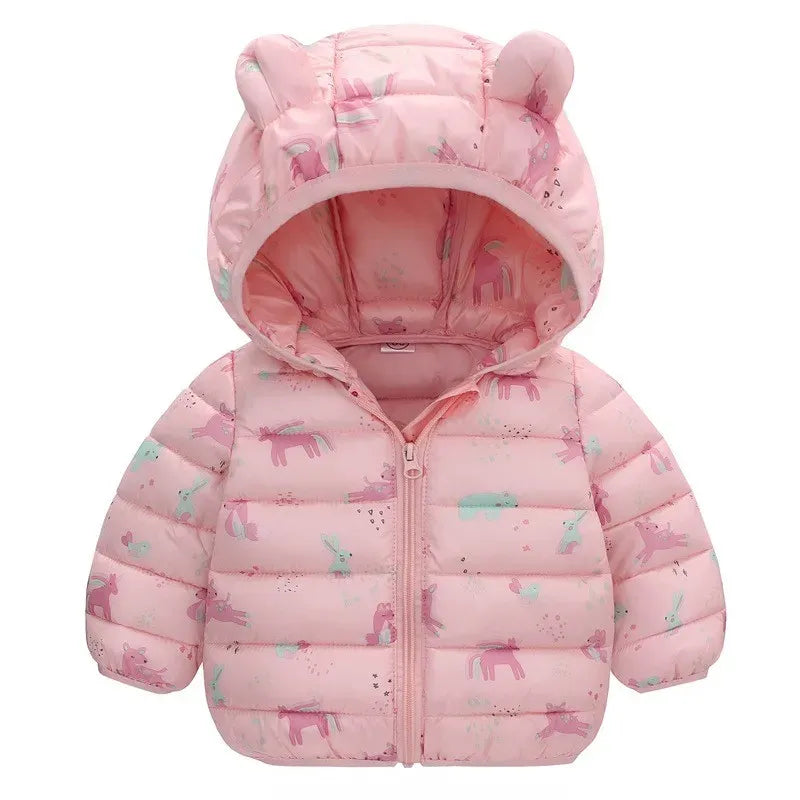 Manteau rose chaud pour bébé fille avec capuche à oreilles et motifs animaux mignons