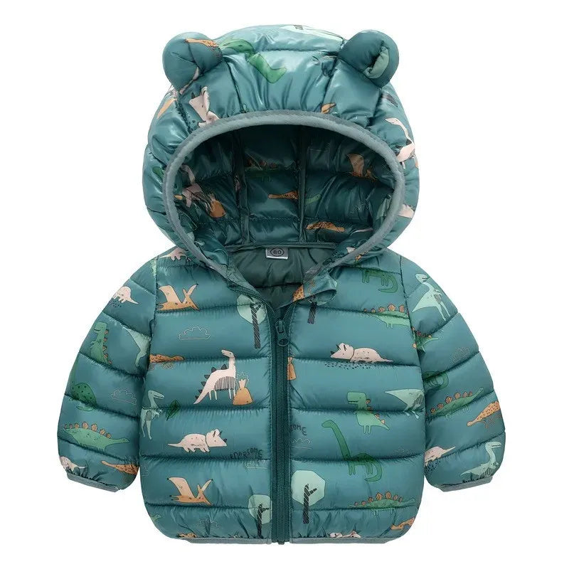 manteau vert chaud pour bébé garçon avec imprimé dinosaures