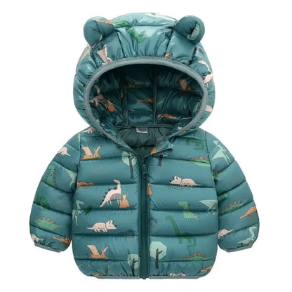 manteau vert chaud pour bébé garçon avec imprimé dinosaures