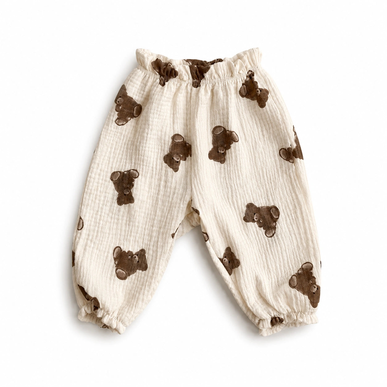 Pantalon bébé en gaze de coton à motif oursons.