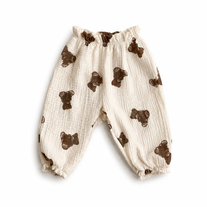 Pantalon bébé en gaze de coton à motif oursons.