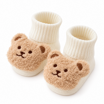 Pantoufles bébé blanches en maille avec motif ours doux