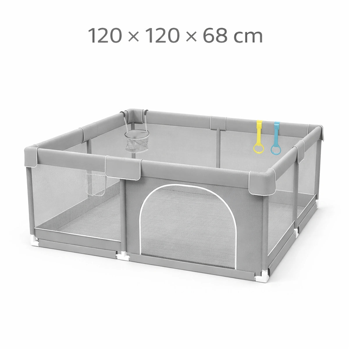 Parc bébé modulable sécurisé 120x120 cm avec parois en filet respirant et porte zippée pour espace de jeu sécurisé