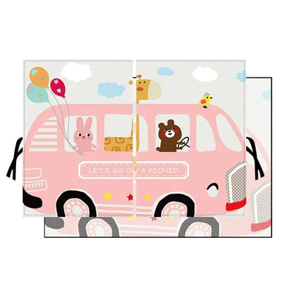 Pare-soleil voiture bébé rose avec bus et animaux en pique-nique