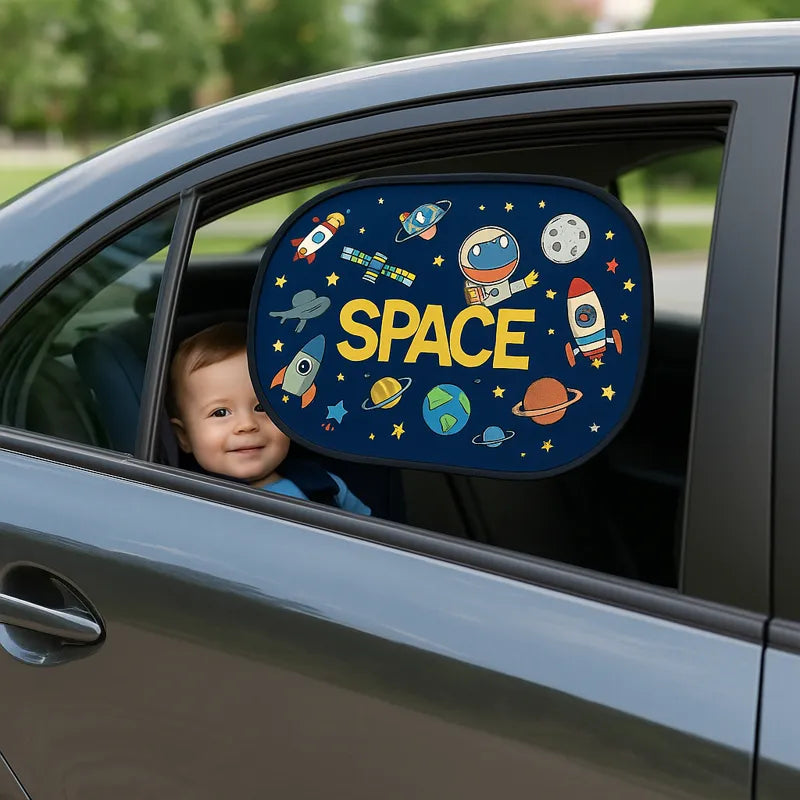 Pare-soleil voiture bébé espace fusées planètes protège enfant souriant heureux