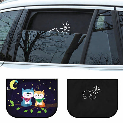 Pare-soleil voiture bébé magnétique sans texte installé sur vitre latérale pour protection UV et confort thermique