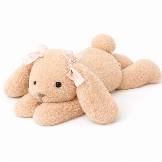 Peluche lapin douce doudou bébé beige fond blanc peluche complète zoom produit