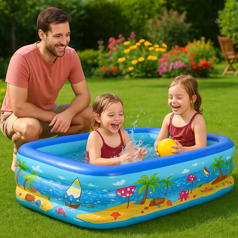 piscine gonflable enfant scène familiale