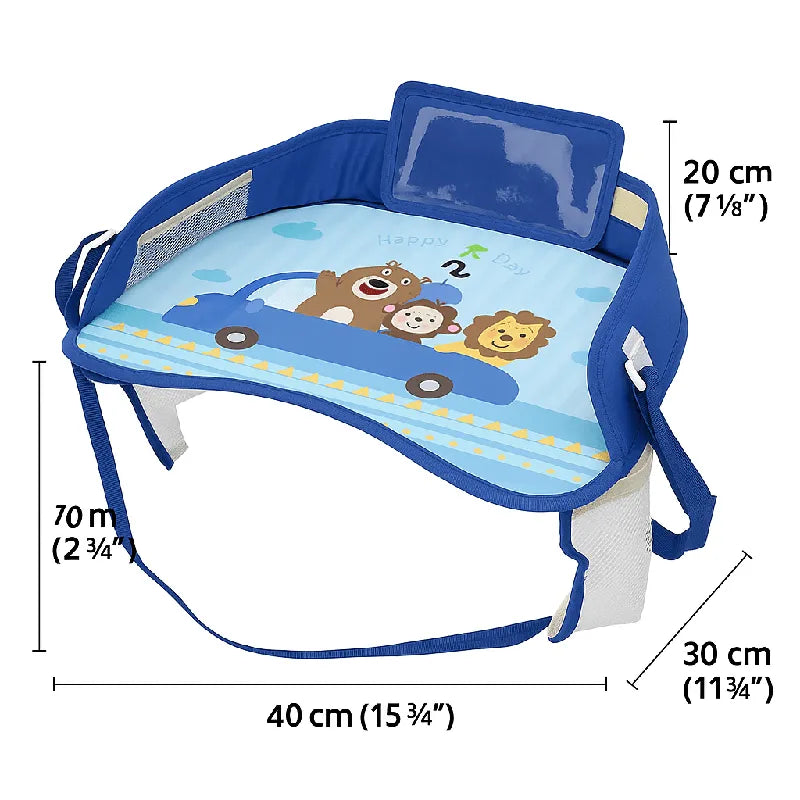 Plateau de voyage voiture enfant bleu avec animaux