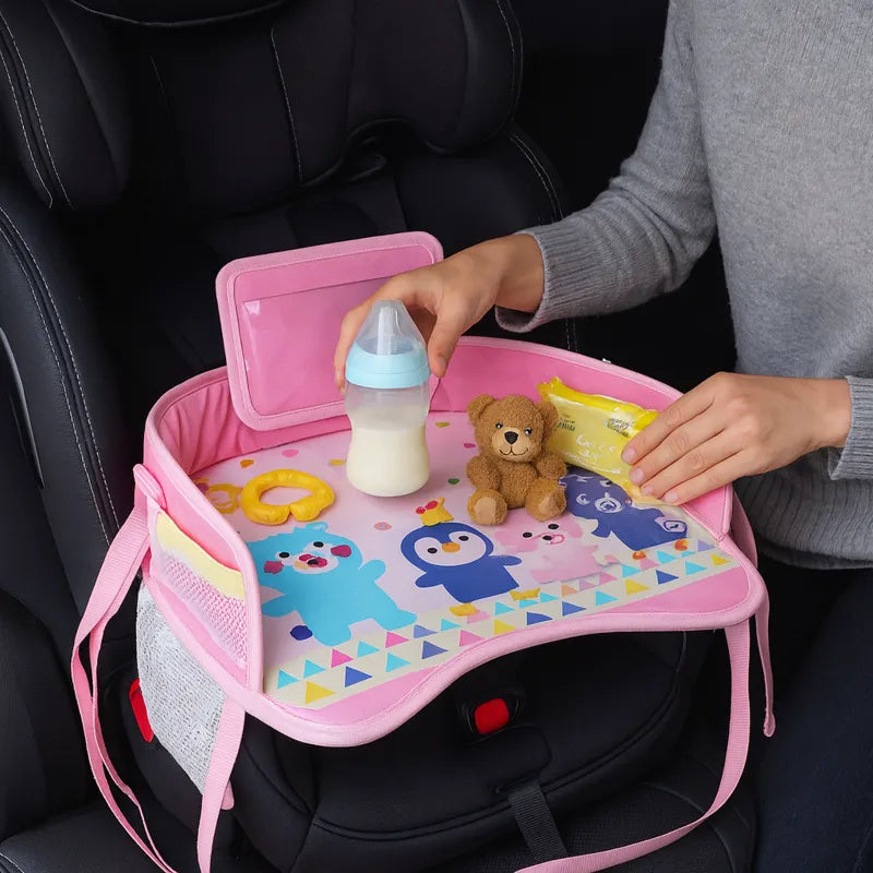 Plateau de voiture rose pour bébé avec biberon jouet ourson
