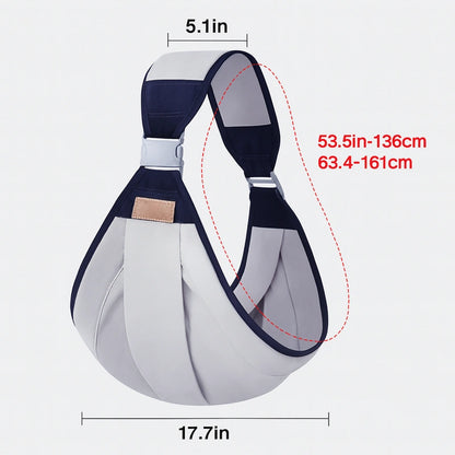 Dimension de porte-bébé bandoulière gris ajustable confort et soutien ergonomique