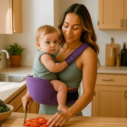 Maman prépare le repas tout en portant bébé avec confort