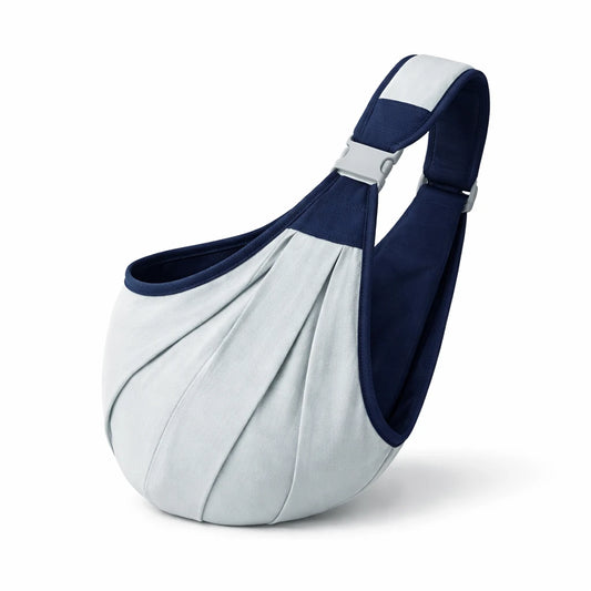 porte bébé sling ergonomique gris réglable confortable pour nouveau-né fond blanc