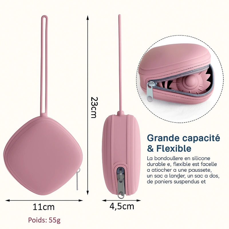 Porte sucette bébé rose en silicone grande capacité
