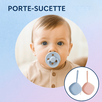Porte sucette pour bébé - Cigogne et bébé