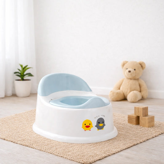 Pot toilette bébé confortable avec dossier et protection anti-éclaboussures