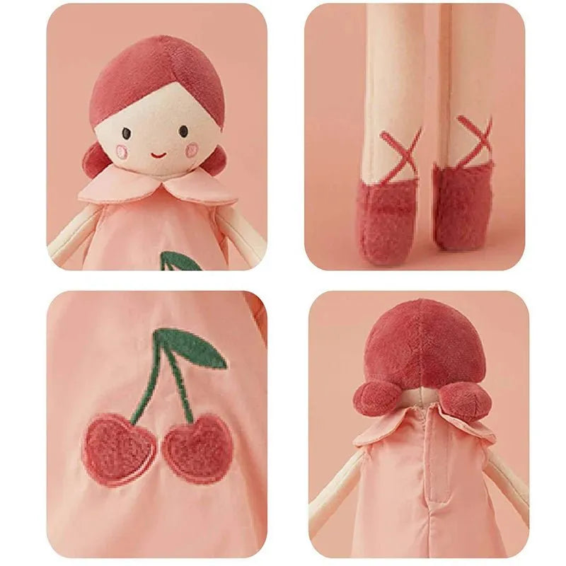 Poupée en tissu rose avec robe cerise et ballerines
