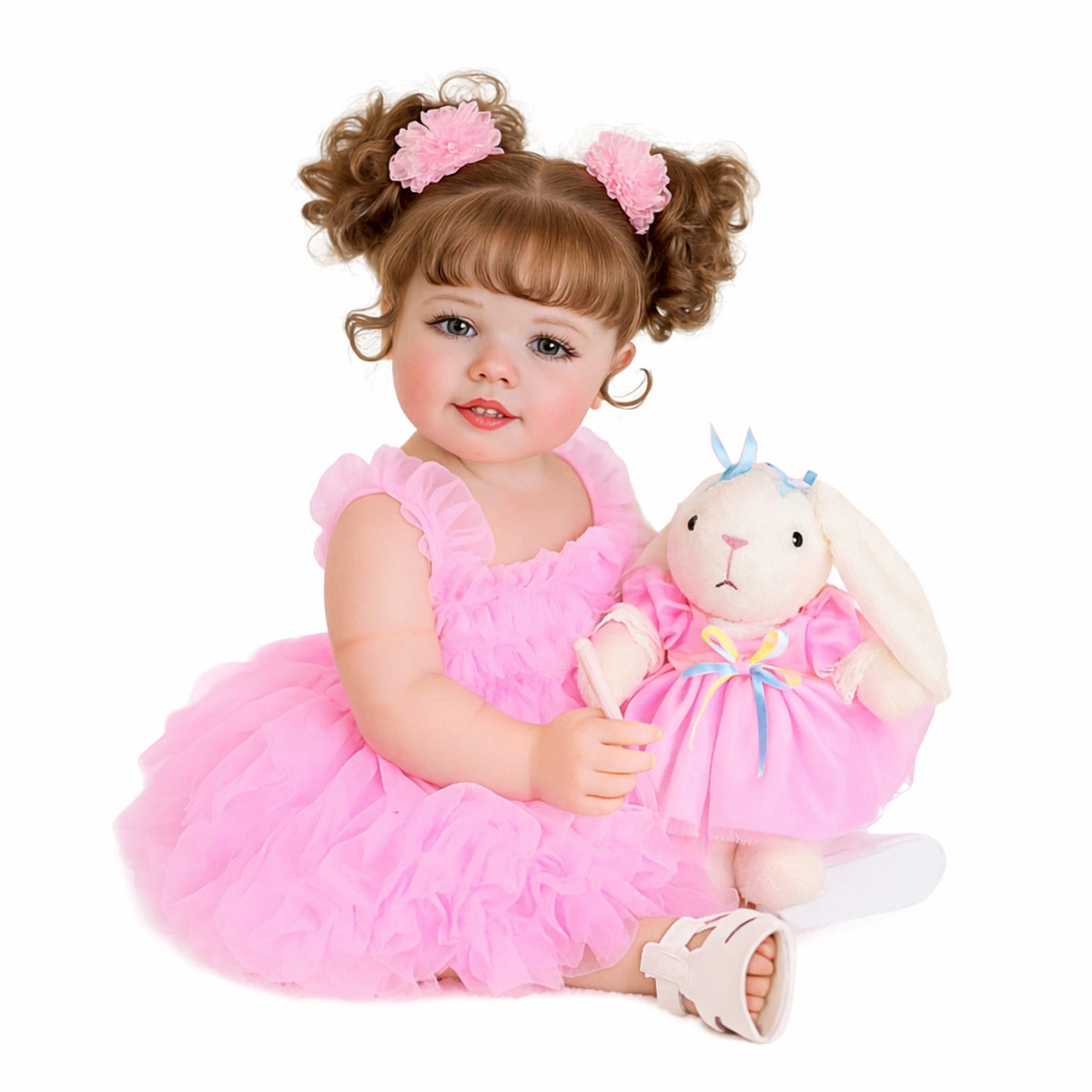 Poupée reborn 60 cm réaliste avec petite fille sur fond blanc – poupée bébé jouet fait main pour cadeau enfant