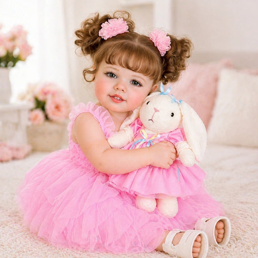 poupée reborn bébé fille robe rose tenant poupée réaliste jouet enfant