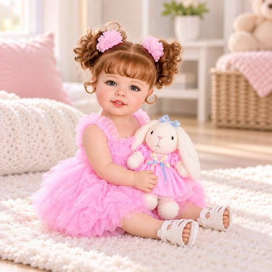 poupée reborn bébé fille robe rose tenant poupée réaliste jouet enfant