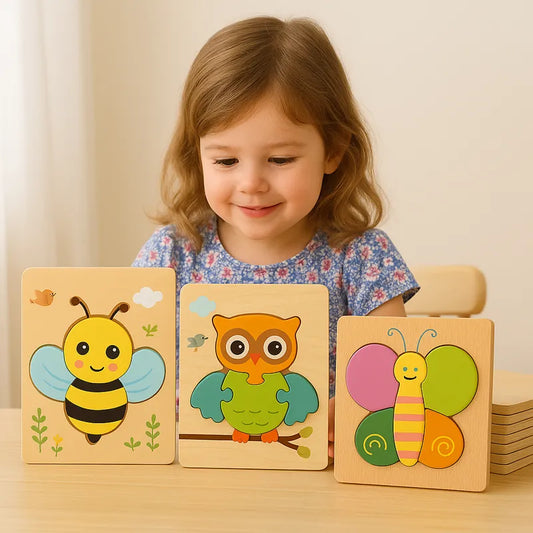 Puzzle 3D bois abeille hibou et papillon