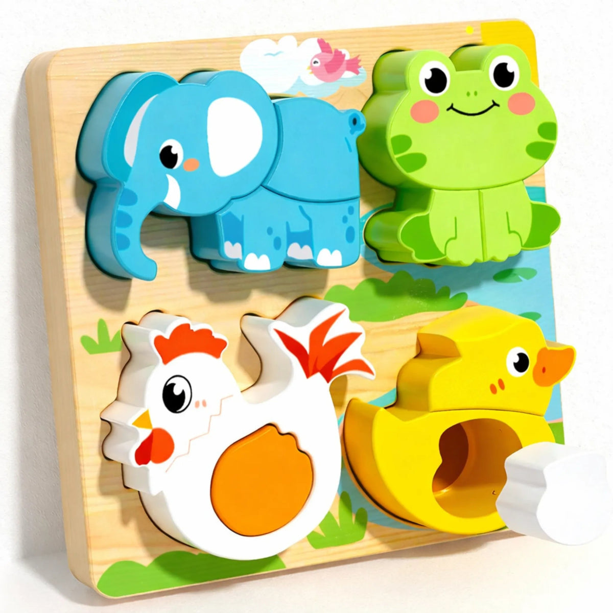 puzzle en bois bébé animaux ferme éléphant grenouille poule canard jouet éducatif sensoriel enfant