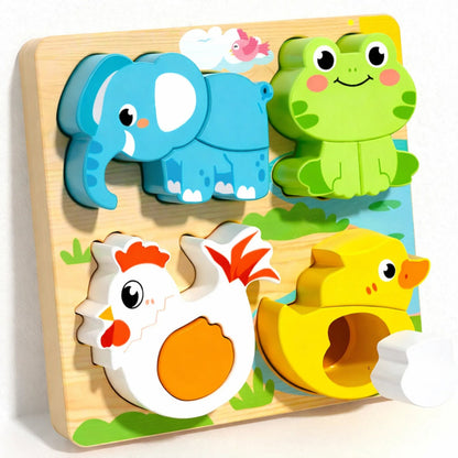 puzzle en bois bébé animaux ferme éléphant grenouille poule canard jouet éducatif sensoriel enfant