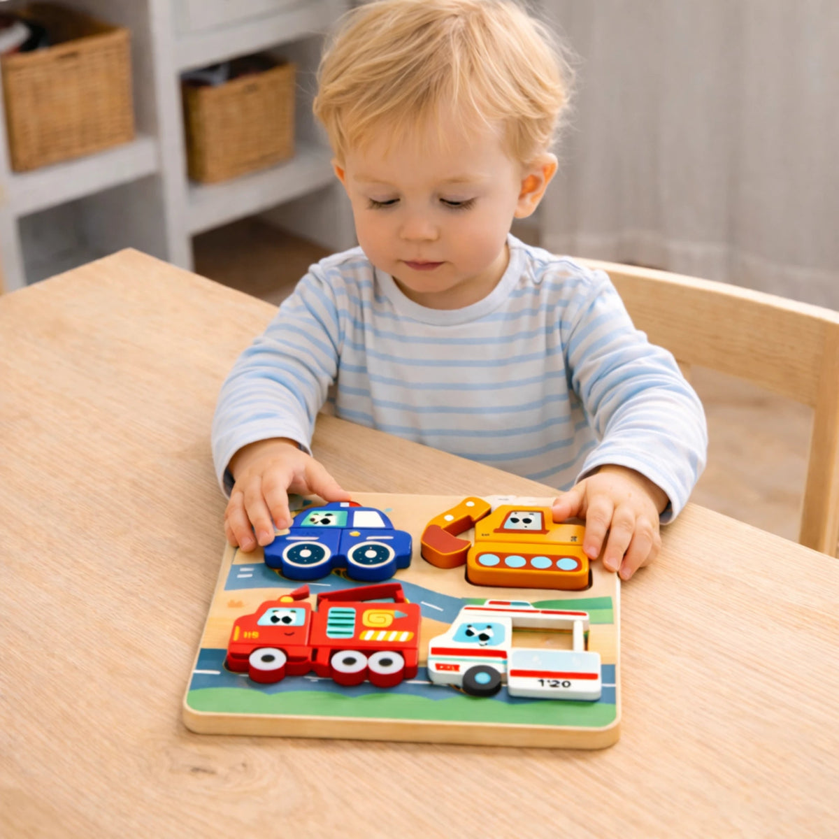 puzzle bois bébé véhicules éducatif Montessori jouet encastrement apprentissage motricité fine