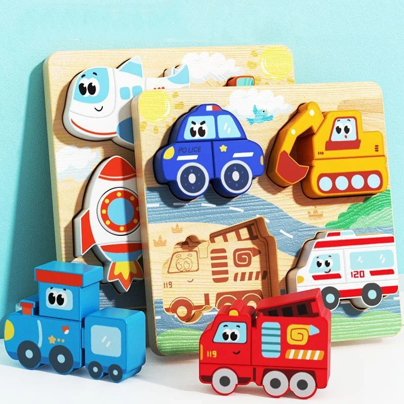 Puzzle en bois bébé véhicules colorés jouet éducatif motricité fine Montessori