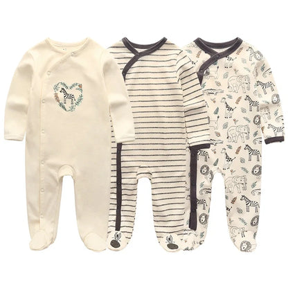 Lot de pyjamas bébé coton bio beige et safari, animaux de la savane doux et naturels.