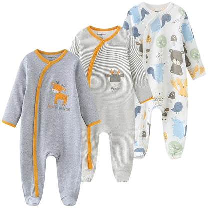 Lot de pyjamas bébé coton bio gris et animaux de la forêt, douceur et confort au quotidien.