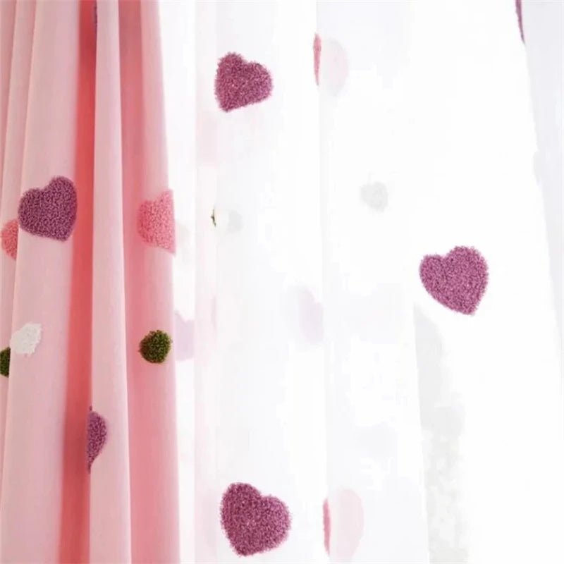 Rideau rose bébé - Cigogne et bébé