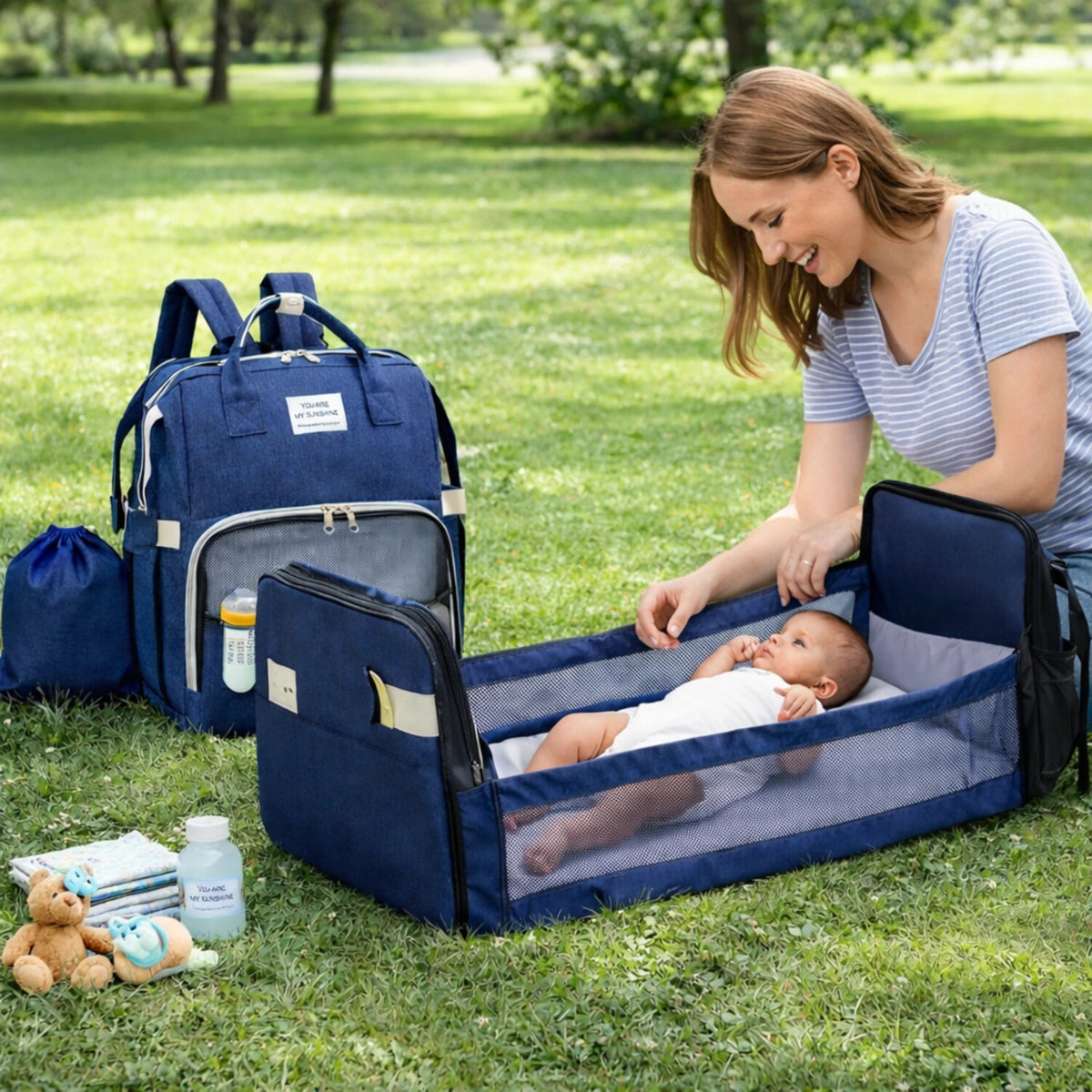sac à dos à langer avec lit bébé pliable utilisation extérieur parc bébé couchage portable multifonction